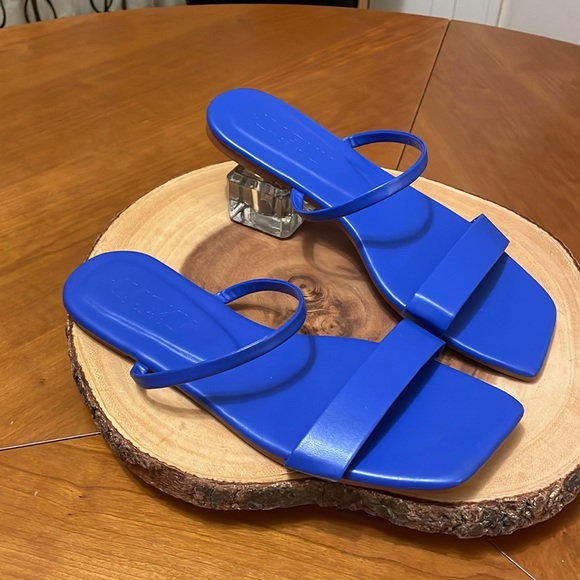 JMGXY Slides Sandal Womens 9.5 Flat Blue Casual Slip On Square Toe Shoe 41 - Picture 2 of 8